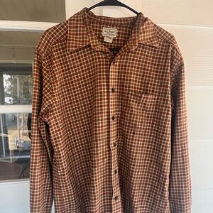 L.L. Bean Men's Red and Brown Checkered Shirt